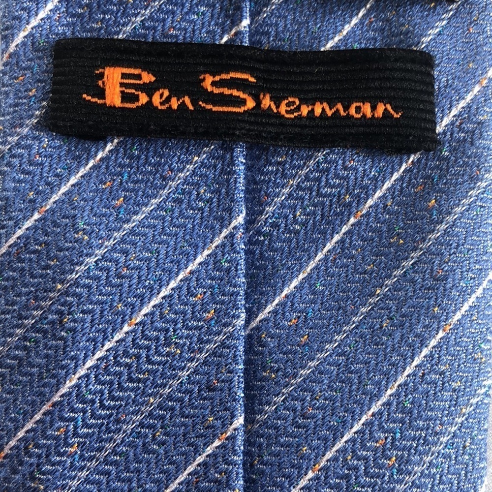 Ben Sherman Tie GUC Blue And White 70% Silk Blend 30% Cotton - Picture 7 of 15